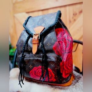 Custom Painted Rose Louis Vuitton Montsouris Backpack GM